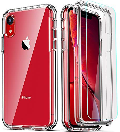 Compatible for iPhone XR Case, with [2 x Tempered Glass Screen Protector] Clear 360 Full Body Coverage Hard PC+Soft Silicone TPU 3in1 [Heavy Duty Shockproof Defender] Phone Protective Cover