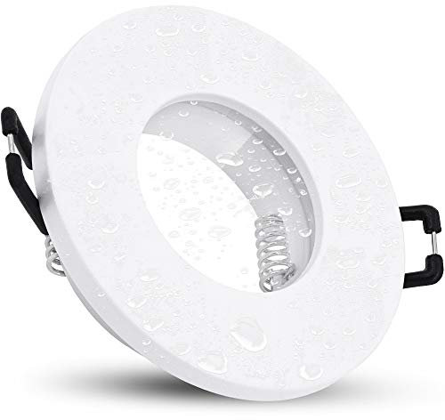 linovum Einbaustrahler Rahmen ISAWO für LED IP65 Wasserschutz mit GU10 Fassung 230V - Einbaulampe weiß rund für Bad & Außen
