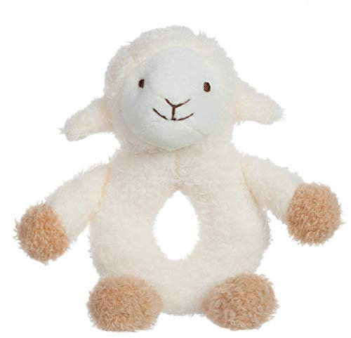 Apricot Lamb Baby Lovey Lamb Soft Ring Rattle Toy, Hold and Shake Toy with Sound, Plush Stuffed Animal for Newborn Infant Babies Over 0 Months (Cream Lamb, 6 Inches)