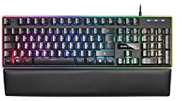Mars Gaming MK320, Teclado Gaming Completo H-Mech, 13 Modos RGB y Halo, Reposamuñecas Acolchado, Antighosting, Idioma Español, Negro
