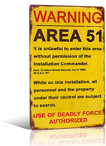 不适用 Metallschild im Vintage-Retro-Stil, Aufschrift Area 51 Warnung, lustiges Blechschild für Wand oder Tür