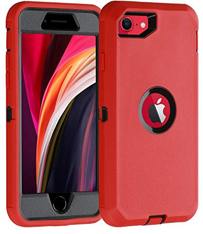 smartelf Case for iPhone SE 2020 Heavy Duty With Built-in Screen Protector Shockproof Dust Proof Drop Protective Cover Hard Shell For Apple iPhone SE 2022 4.7-Red/Black