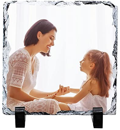 ITODA Schiefer mit Foto Personalisierte Schiefertafel mit Ständer Benutzerdefinierte Schieferplatte mit Individuellem Fotodruck Schiefertafel für Geschenk Geburtstag Weihnachten Jubiläum (Quadrat)