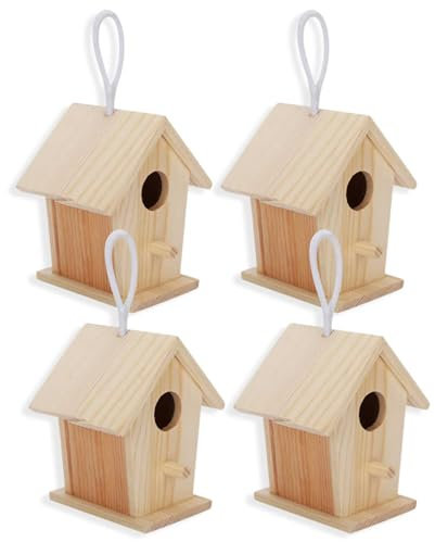 nichoir Oiseaux Exterieur,4 pièces nichoir en Bois nichoir,nichoir Oiseaux,nichoir mesange pour l'extérieur avec Corde Suspendue Mini Maison d'oiseau nids Cage pour Balcon de Jardin