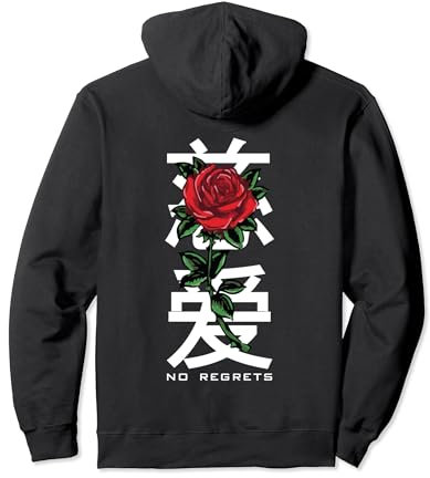 No Regrets Rose Backprint - Sad Aesthetic Edgy Streetwear Pullover Hoodie