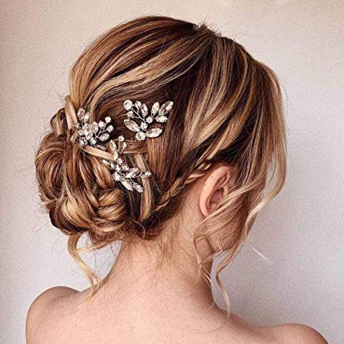 Edary Braut Haarschmuck Hochzeit Silber Strass Haarnadeln Kristall Haarteile für Frauen und Mädchen (3 Stück)