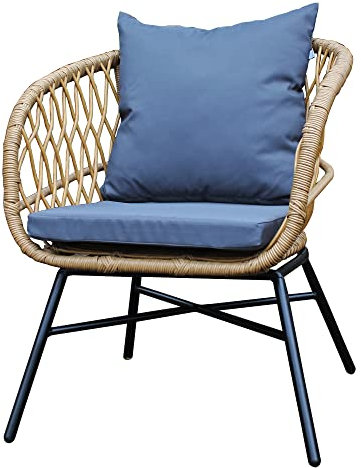 PATIO Gartensessel Danielle Polyrattan Gartenstuhl mit Armlehne inkl. Sitzkissen Rückenkissen Essstuhl Indoor/Outdoor Rattan-Optik beige