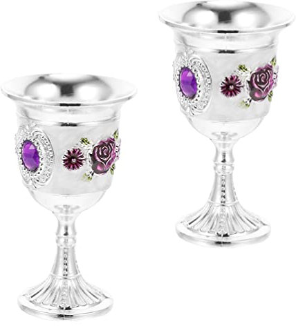 TOPBATHY 2pcs Alloy Goblet Beer Cup Liquor Goblet Stem Wine Glasses Vintage Shot Glass Goblet Drinking Vessel Elegant Wine Goblet Juice Cup Drinking Utensils Delicate Purple Bride