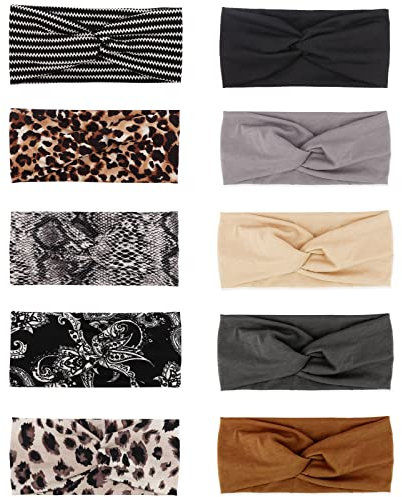 DRESHOW 10 Stück Damen Boho Stirnband Kopfband Haarband Gedruckt Stirnbänder Knoten Verdrehtes Elastische Kopf Wickeln Niedlich Haarschmuck für Mädchen