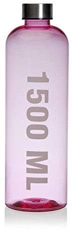 Versa Botella de Agua Rosa 1,5 L Acero Poliestireno, Adultos Unisex, Estándar