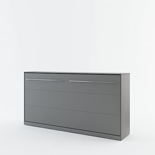 Arthauss Horizontal Wall Bed Set - Space Saving Hidden Murphy Bed in Grey Matt Finish, 90cm x 200cm - Multifunctional Fold Down Bed Ideal for Small Rooms