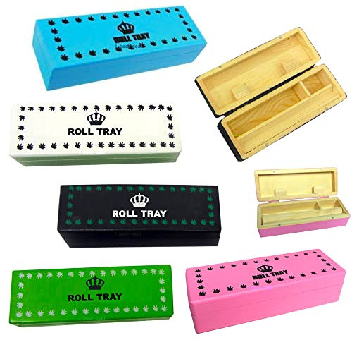 ONE BEST DEAL Coloured Wooden Rolling Box Roll Box Smoking Stash Tray For Kingsize Papers and Filter Tips Storage Small Medium Large Pink White Green Black (Small, Green)