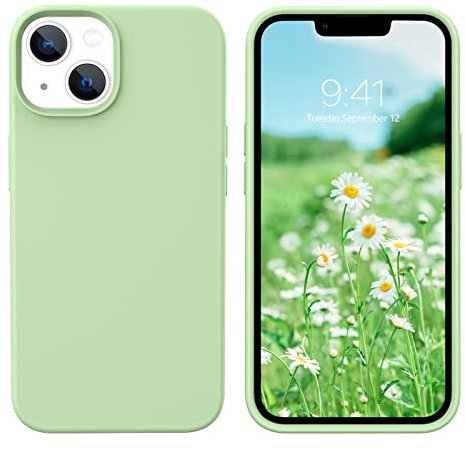 DOMAVER Liquid Silikon Hülle für iPhone 13, Handyhülle iPhone 13 Case Ultra Dünne Rundumschutz Weichem Gel Matte Kratzfest Stoßfeste Schutzhülle für iPhone 13 6.1, Matcha Grün