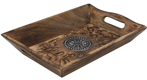 Diko.style® - Dekotablett Rechteckig Hholzschale Klein -24x15,5x4,5 cm- Holztablett dekoschale länglichc - orientalische deko Boho- Holzbrett Deko - Dekotablett Holz - Lebensrad