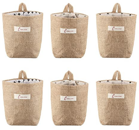Lifreer Storage Baskets, 6 Pcs Cotton Linen Foldable Small Baskets with Handle Storage Boxes for Toy Makeup Key Small Stuff (style 3)