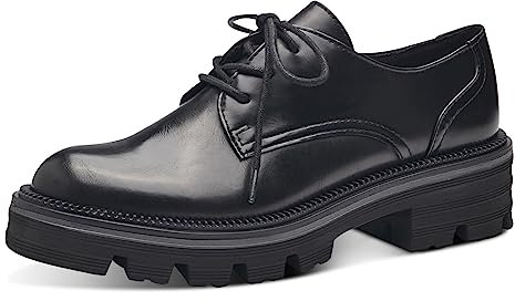 MARCO TOZZI Scarpe Stringate Donna in Pelle Sintetica Zeppa, Black Brush, 38 EU