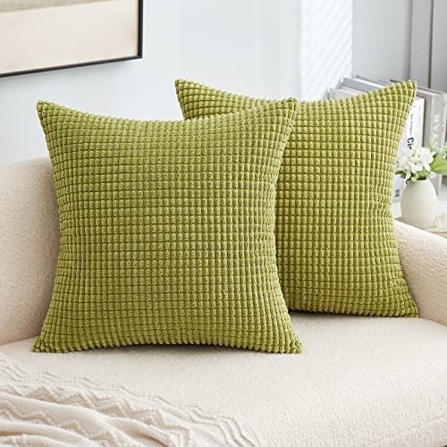 MIULEE 2er Set Kissenbezug Kordsamt Dekokissen Kissenbezüge Sofakissen Dekorativ Couchkissen Zierkissen Kissenhülle Moderne Bezug Weich für Sofa Wohnzimmer Schlafzimmer 50x50 cm Gras Grün