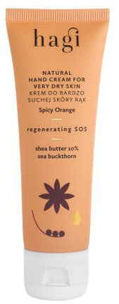 Hagi Spicy Orange - Natürliche Handcreme für Sehr Trockene Haut | Sanddornextrakt | Sheabutter | Bio-Orangenwasser | Panthenol | Regenerierend & Pflegend | 50 ml