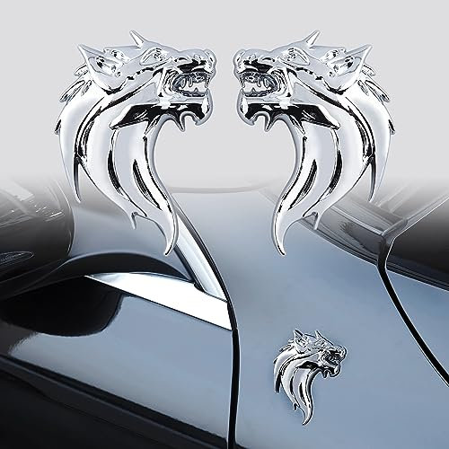 2x Wolfskopf Emblem Auto Aufkleber Wolf Aufkleber Windschutzscheiben Dekoration für Autos (silberfarben)