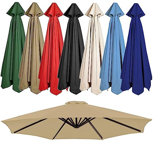 Auvent De Rechange Pour Parasol Extérieur 2m/2,7m/3.0m, 6 Baleines/8 Baleines Toile De Rechange Pour Parasols De Jardin Plage Et Piscine, Housse De Rechange Pour Parasol Droit Ou Déporté(Couleur:Kaki,