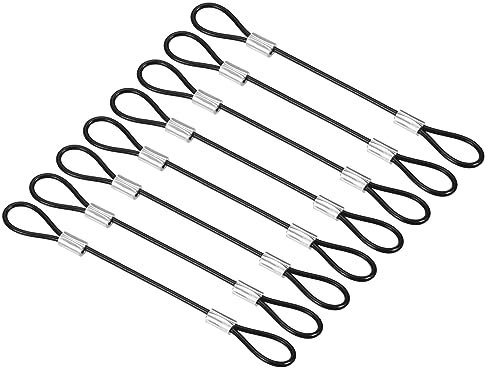 PATIKIL 0,3 Pies Seguridad Cable Cerradura, 8 Paquete Inoxidable Acero 2mm Diámetro Seguridad Cable Cuerda con Doble Bucle para Escenario Iluminación Equipaje Cerradura Negro