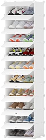 HOMIDEC Schuhregal, 10-stufiger Schmale Schuhschrank Schuhaufbewahrung Kunststoff-Schuhregale Organizer, Milchig Weiß