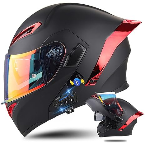 Klapphelm mit Bluetooth, Integralhelm mit Doppelvisier - ECE Zertifiziert, Lila für Erwachsene Frauen und Männer - Hohe Qualität für Roller-Mofa-Moped