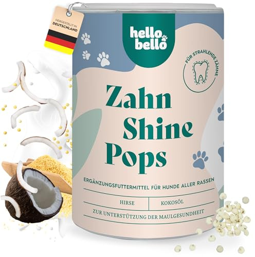 HELLOBELLO Kaltgepresste Zahn Shine Pops 200g Hunde Zahnpflege Kokosöl | Gegen Mundgeruch & Zahnstein - mit Hirse & Kokosmehl für weiße Zähne