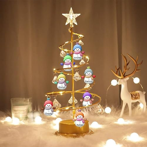 Personalisierte Name Schneemann Kristall Weihnachtsbaum mit LED-Lichtern, benutzerdefinierte Weihnachten Schneemann Kristall Baum Licht, Weihnachtsdekoration für Familie Mama Papa