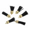 SHTGOI 20 Stück Leder Quaste 3CM Klein Wildleder Quaste mit mit Goldener Kappe Kunstleder Schlüsselanhänger Taschenanhänger Troddel Anhänger für DIY Tasche Schmuck Basteln Charm Zubehör Schwarz
