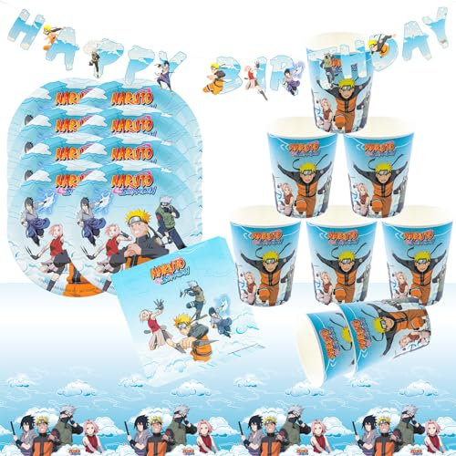 Kit de fête d'anniversaire d'enfant au choix pour filles et garçons - Accessoires de fête - Vaisselle et ballon (Naruto) - Multicolore