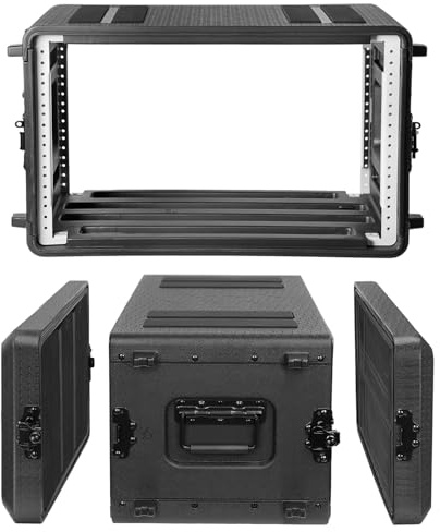 Diandian 6U Rack Case Shallow 11 Depth, 19 Rackmount Flight Case, Watertight Dust-Proof, Shock Mount for Amplifier, Pro Audio, DJ Mixer, Effects with Microphone Compartments