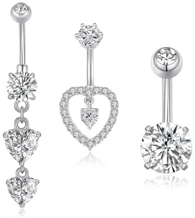 Gojewen 3er Bauchnabelpiercing 10mm Herz Anhänger Bauchpiercing 14G Chirurgenstahl Piercing Bauchnabel Schmuck Silber