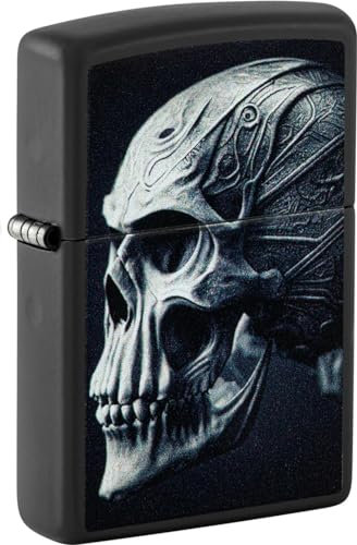 Zippo Feuerzeug 60006893 - Cyberpunk Skull Design in Matt Schwarz - Hochwertig & Langlebig - Ideales Sammlerstück oder Geschenk