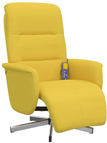 vidaXL Massagesessel, Sessel Verstellbare Rückenlehne Fußteil, Drehbar Fernsehsessel Relaxsessel mit Liegefunktion, Liegesessel Polstersessel Ruhesessel, Hellgelb Stoff