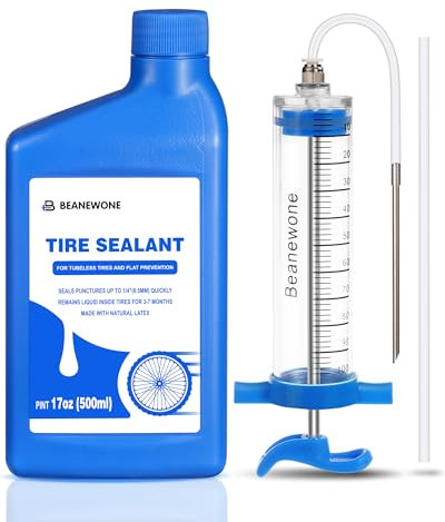 Beanewone Dichtmilch Tubeless, 500ml Tubeless Milch und Tubeless Spritze zur Direkten Injektion von Langanhaltendem Dichtmittel in MTB- und Rennradreifen