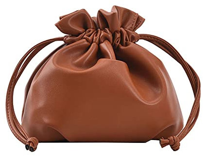 Kleine Leder-Beuteltasche mit Kordelzug, Hobo-Eimer-Taschen und Geldbörsen, Umhängetasche, weicher Kordelzug, Braun, 7.9 x 3.9 x 5.9 inches