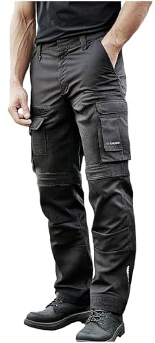 Tauro Workwear Outlaw Men's Workwear Utility Cargo Trousers - Multi Tool Pockets - for Builders and Tradesmen Black (UK, Waist, 40, Slim, Regular, Black)