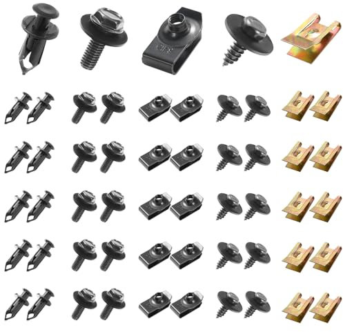 Uolor 100 Stücke Blechmutter Schraube Mutter Clip Kit, Auto Body Undertray Fender Schrauben, Metall U Typ Befestigungsclip, Kotflügelclip Blechmuttern Befestigung Clips für Auto