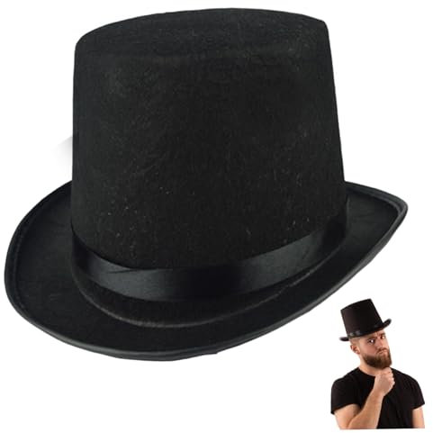 Obelunrp Gombado de copa, sombrero de copa negro de 6.3 pulgadas para hombres, sombrero de vestuario de mago para el disfraz de fiesta de Halloween de showman formal