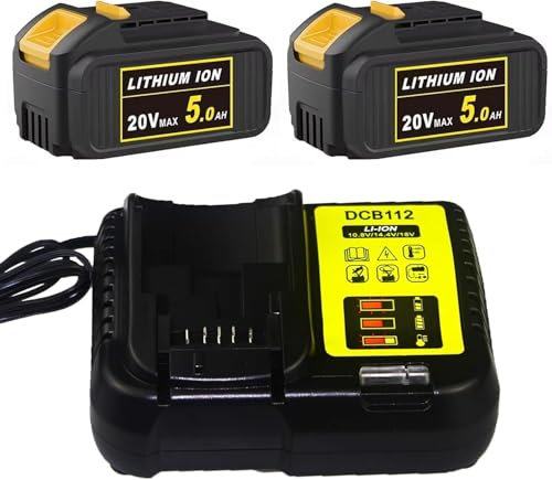 Fast Charger Compatible with DEWALT 20V Battery, with 2x 5.0ah batteries