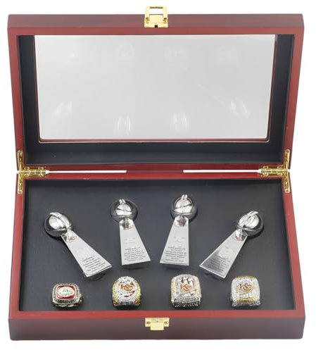 MCBEAN 1969 2019 2022 2023 KC Championship Ring mit Miniatur-Fantasy-Trophäe Super Bowl Champions Ring-Set NFL-Souvenir, Männer und Frauen, Rugby-Liebhaber, Alumni