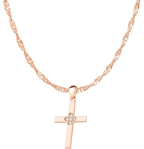 Ardeo Aurum Damen Schmuck-Set aus 333 Gold Roségold Kreuz Anhänger Singapurkette Länge 50 cm