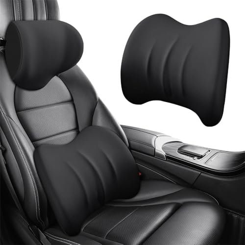 Toerjii Memory Foam Sitzkissen Auto,2024 New Ergonomische Kopfstütze und Lendenkissen für Autositze,Lendenkissen Rückenstütze Kissen Rückenstützkissen zur Rückenentlastung (Schwarz, Lumbalkissen)