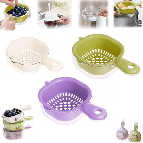 Panier d'égouttage de Cuisine à Double Couche avec poignée, Bol égouttoir à Fruits et légumes, Bassin de Lavage de Fruits de Rangement Portable, Passe au Lave-Vaisselle – Amovible (3PCS)