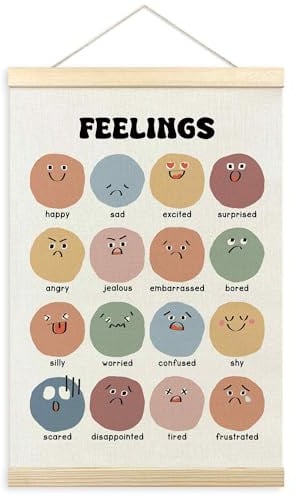 TLESKE Boho-Klassenzimmer-Gefühle, Emotions-Diagramm, Posteraufhänger für Kleinkinder, Kinder, Heimschule, Wandkunst, Raumdekoration für Kinderzimmer, Spielzimmer, Vorschule, Prek Lernposter, 40,6 x