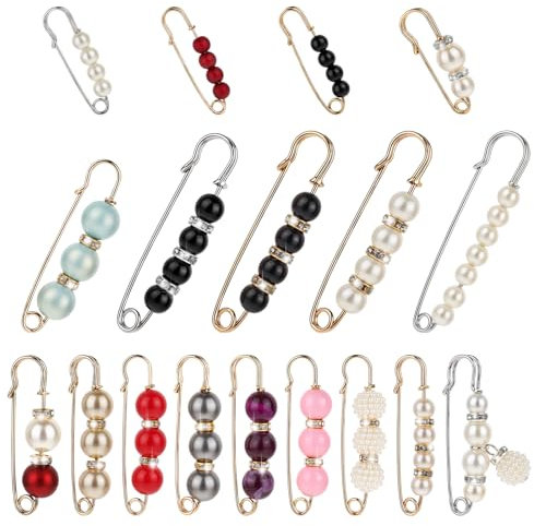18 Stück Perlen Brosche Sicherheitsnadel, Dekorative Nadeln Für Kleidung, Dekorative Sicherheitsnadeln Für Damen, Pullover-Schal-Clips Für Damen, Kleider, Röcke, Pullover