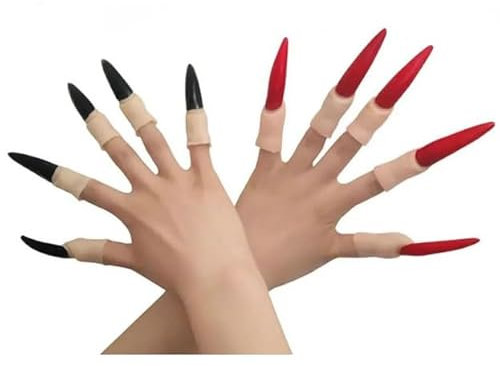Losuya 20pcs Halloween Kostüm Nagel Krallen gefälschte Hexe Fingernagel Pfeil Krallen Ringe Cosplay Nagel Fingerspitzen für Halloween Party Requisiten