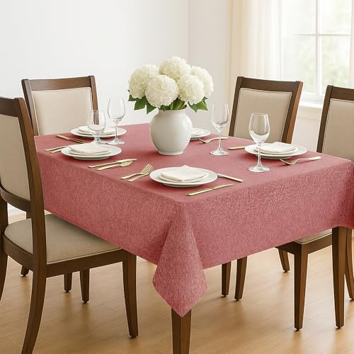 Deconovo Tischdecke Abwaschbar Wasserabweisende Tischdecken Lotuseffekt Tischwäsche Tischschutz Tischtuch für Esstisch Küche Garten Wohnzimmer Esszimmer pflegeleicht, 220x130 cm, Ziegelrot, 1 Stück