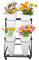 Présentoir de fleurs en métal avec roues et seaux en plastique pour intérieur ou jardin, terrasse, 2 niveaux Blanc